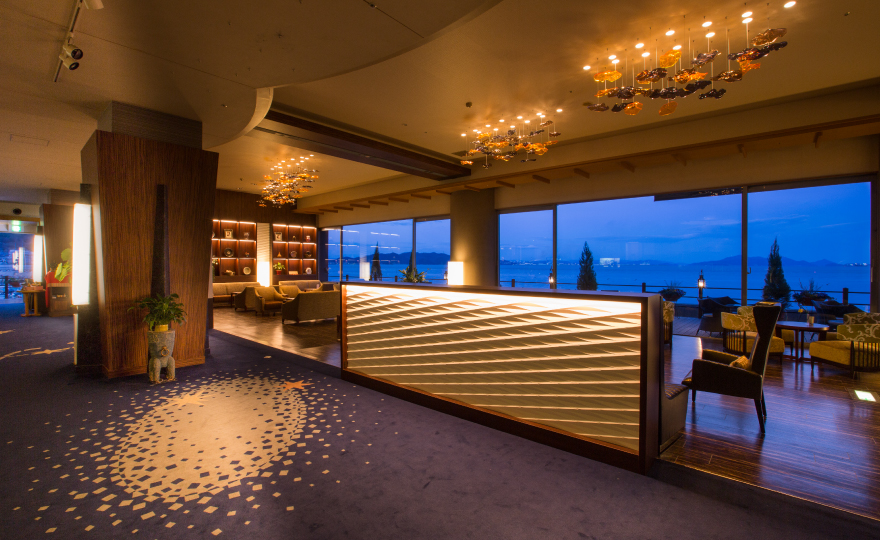 270-degree Landscape Terrace overviewing islands on calm Seto Inland Sea
